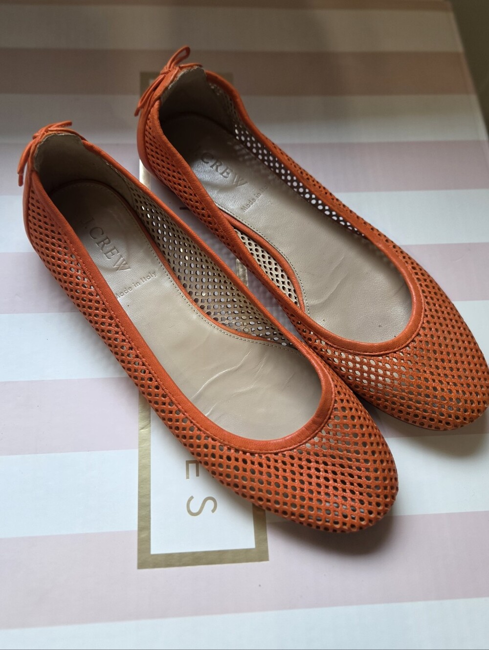 J.Crew | Quorra Perforated Leather Ballet Flats In Tangerine Orange | Sz 7 US